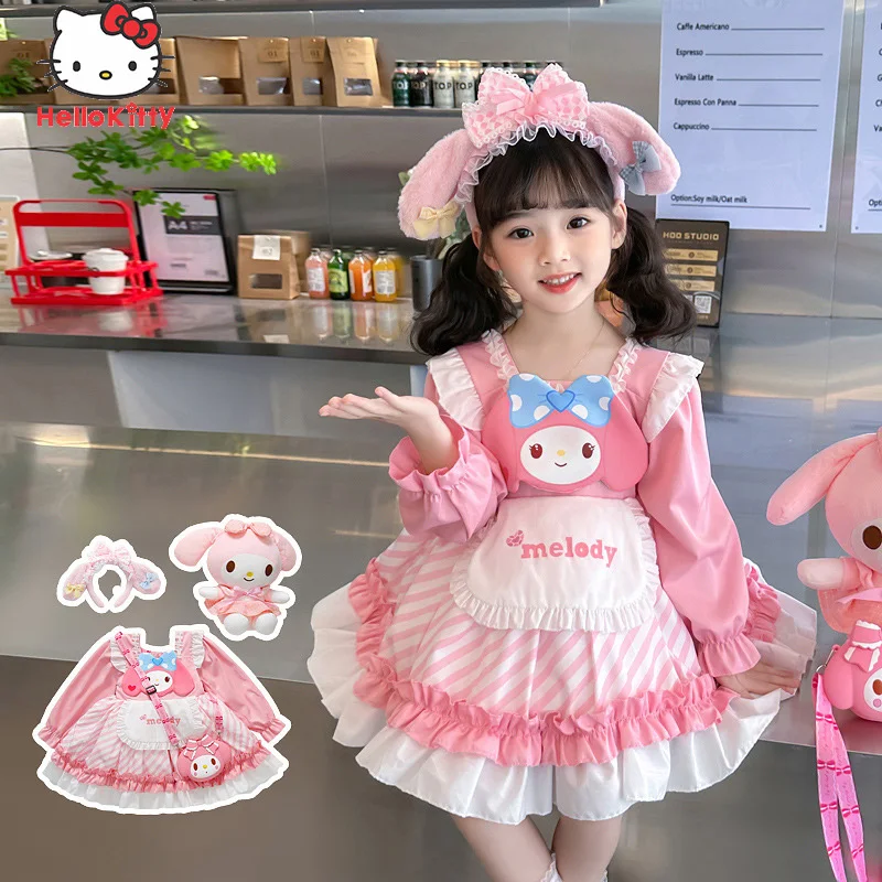 

New Sanrio Cartoon Girl Cake Puffy Dress Designed By Melody Pink Long Sleeved Sweet Princess Dress Birthday Dress Christmas Gift