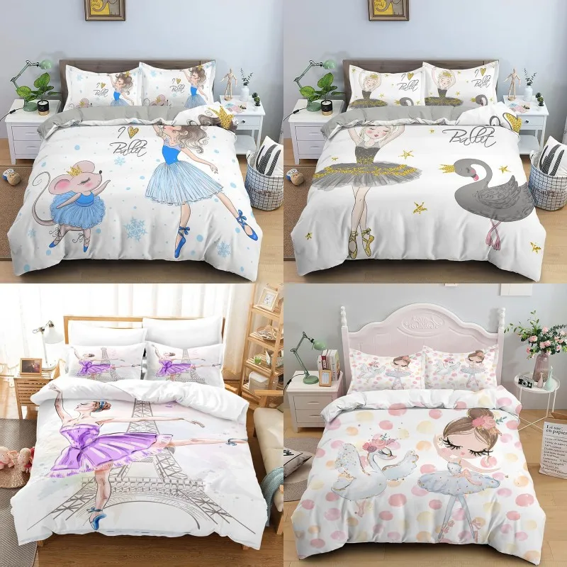 

Cartoon Ballet Dancing Girl Print Polyester Bedding Sets Child Kids Covers Boys Bed Linen Set for Teens king size bedding set