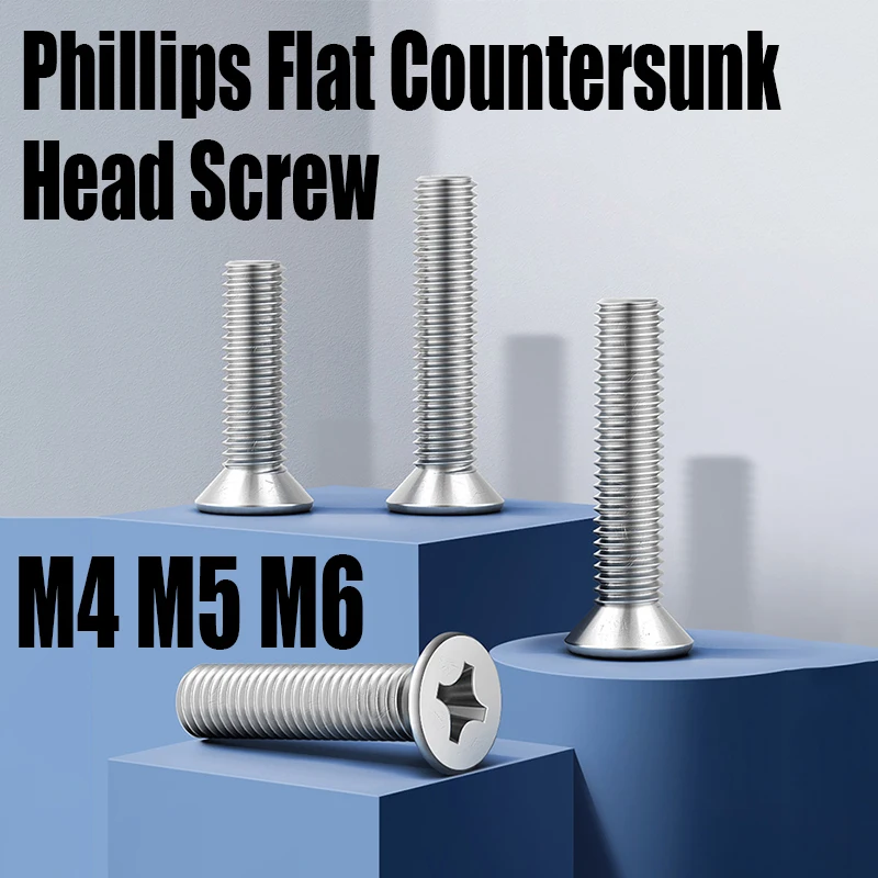 

10PCS M4 M5 M6 316 Stainless Steel Cross Phillips Flat Countersunk Head Screw Bolt Hardware Screw Fasteners 6mm-100mm