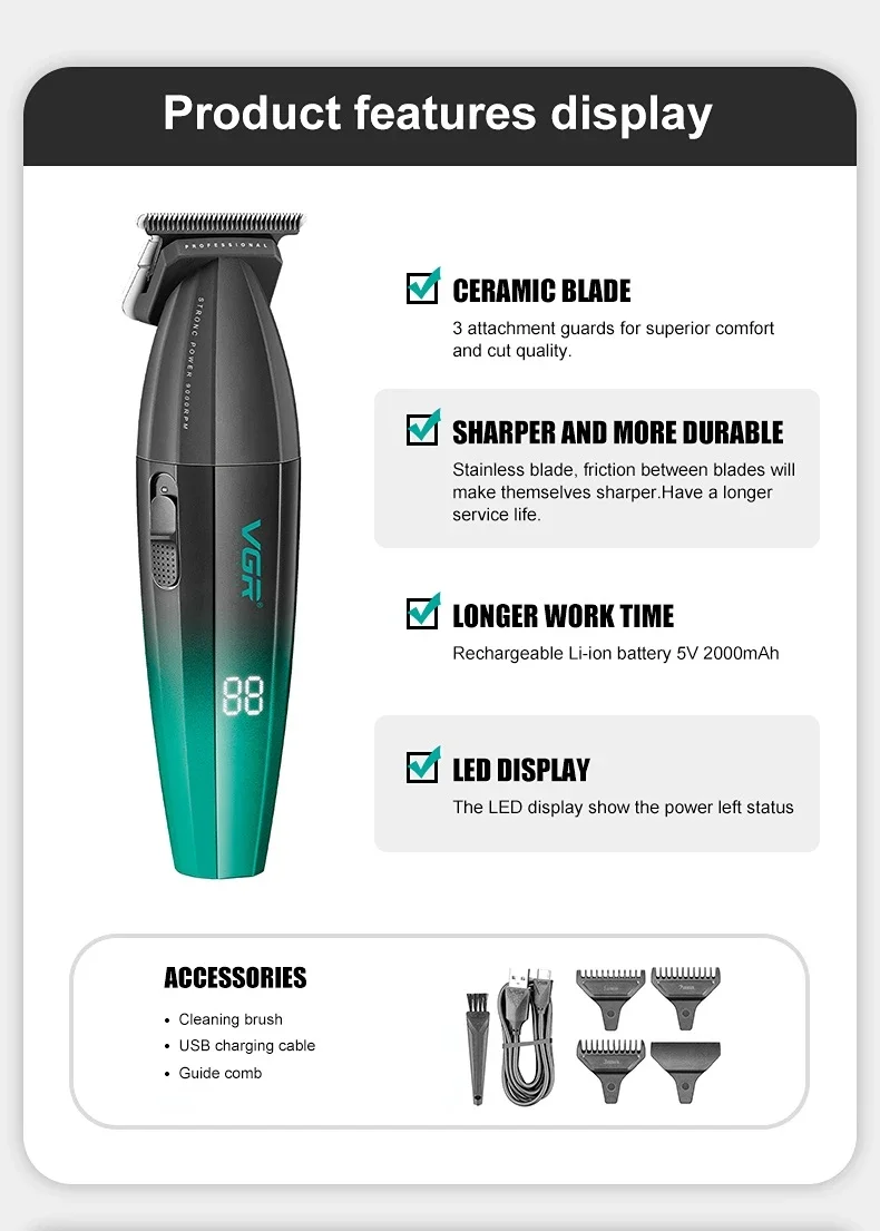 VGR V-906 Cordless Hair Clipper accessories