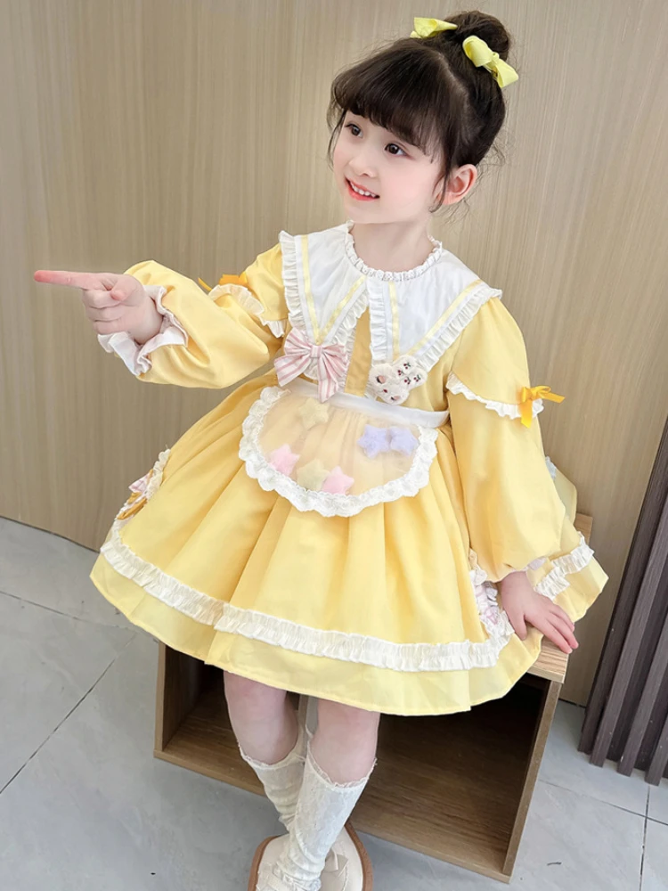 Abiti spagnoli per bambini Lolita neonata elegante abito giallo principessa  Kawaii abbigliamento ragazze festa di compleanno abito da ballo Eid -  AliExpress