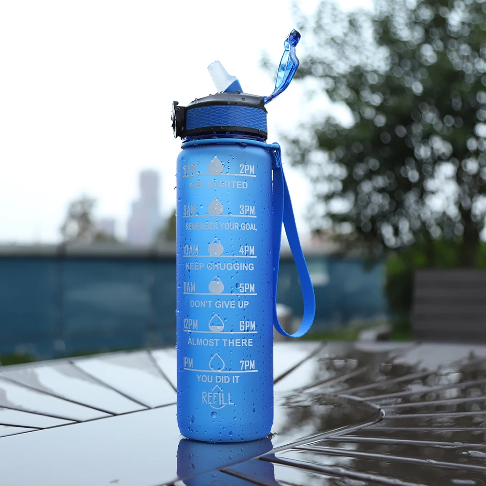 1L Sports Water Bottle Straw Cup 1 Litro with Time Maker Leak-Proof BPA Free Frosted Cup For Outdoor Sports Drinking Bottle sports water bottle portable water bottle