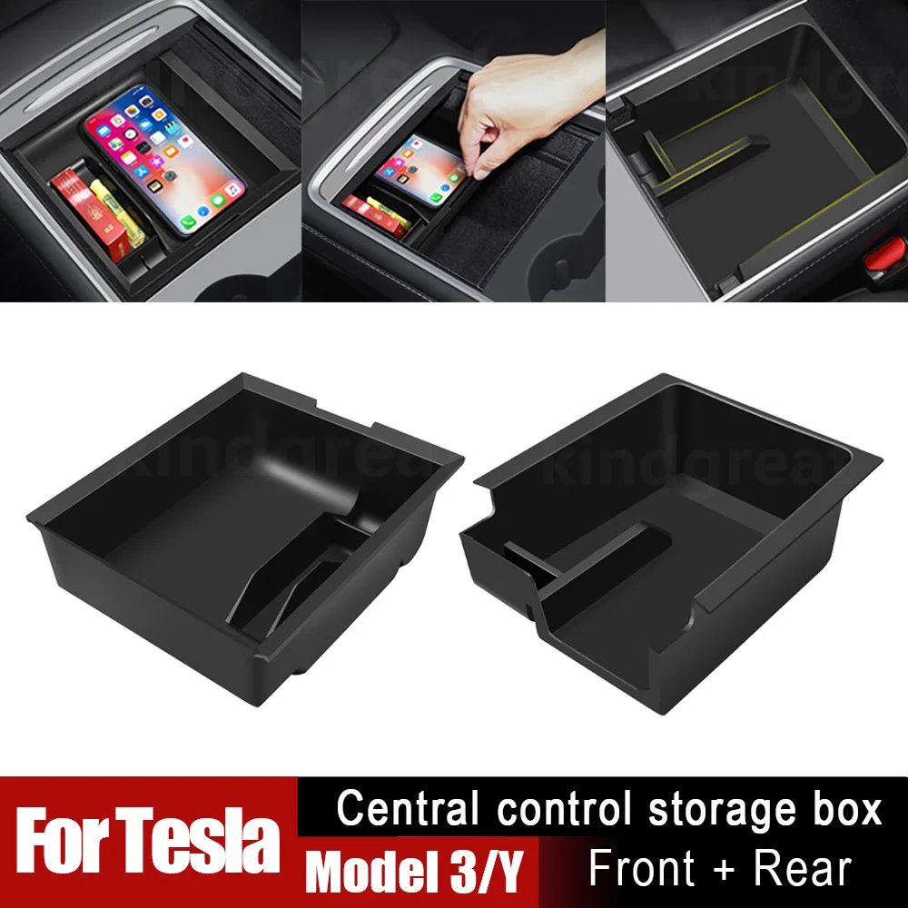 

Car Central control storage box For Tesla Model 3 Model Y Center Console Armrest Front Rear Organizer Storage Box Armrest Hidden