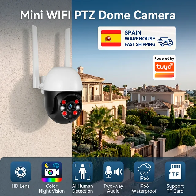 Caméra extérieure Kerui 5MP/8MP, caméra IP WiFi PTZ, alimentée par Tuya Smart, audio bidirectionnel sans fil, caméra de surveillance CCTV 1