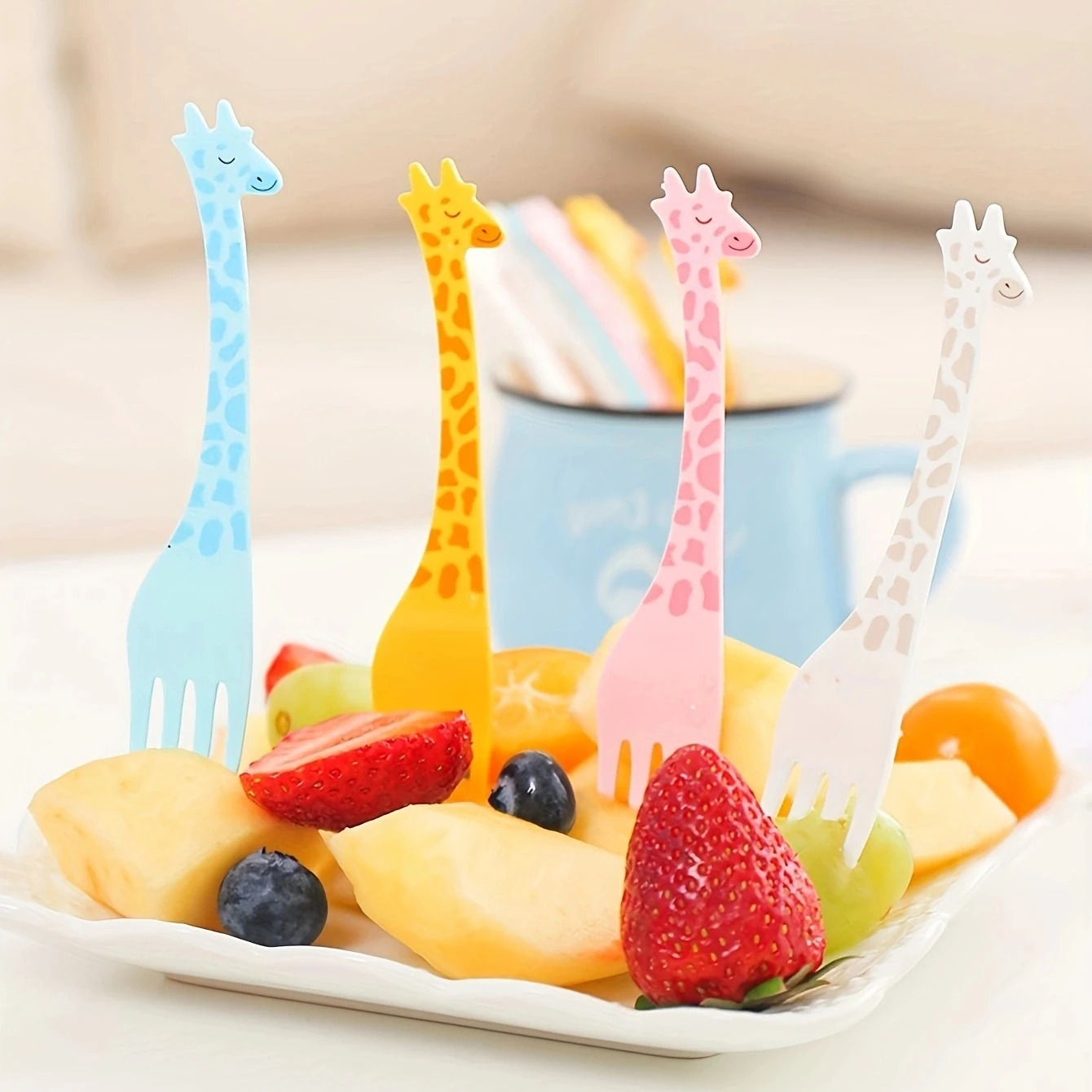 12pcs Reusable Giraffe Fruit Fork Outdoor Use