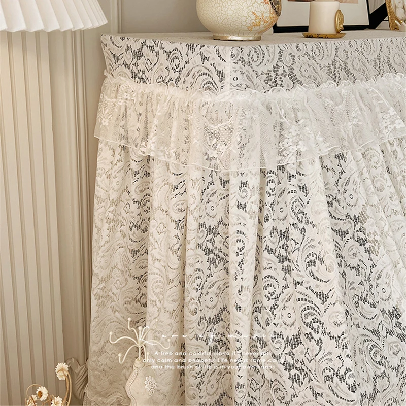 French Piano Case Chair Cover Cloth Set White Lace Electronic Piano Full Cover Elegant Floral Pastoral Upright Dust