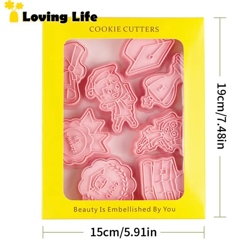 8Pcs/set Congrats Graduation Cookie Cutter Biscuit Mold 3D Press Plastic Cookie Mold Fondant Baking Supplies Decoration cookie cutter baking mold cookie mould fondant cutter