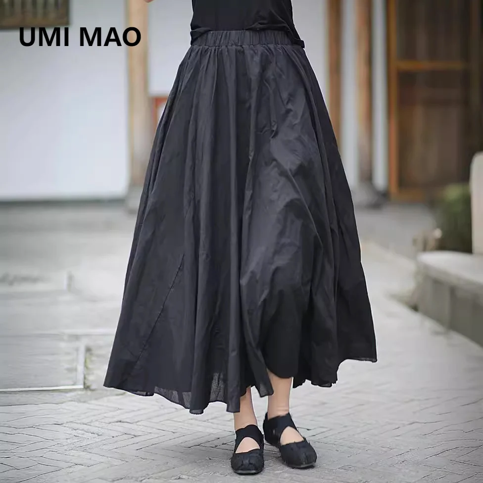 

UMI MAO Cotton Spliced Half Skirt Spring Summer New Art Retro Comfortable Versatile Tie Dyeable Half Skirts Femme