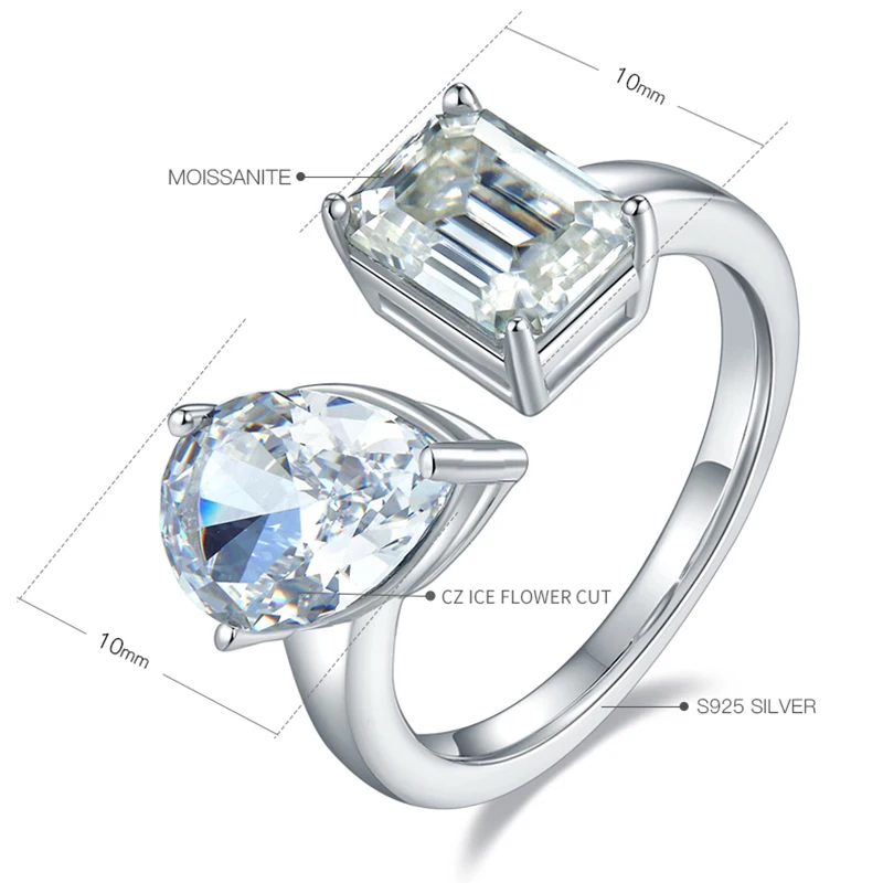 Gem'S Ballet Pear Cut Anello Di Diamanti Ad Alto Tenore Di Carbonio Toi Et Moi Anello Di Fidanzamento Anello Di Moissanite Taglio Smeraldo In Argento 