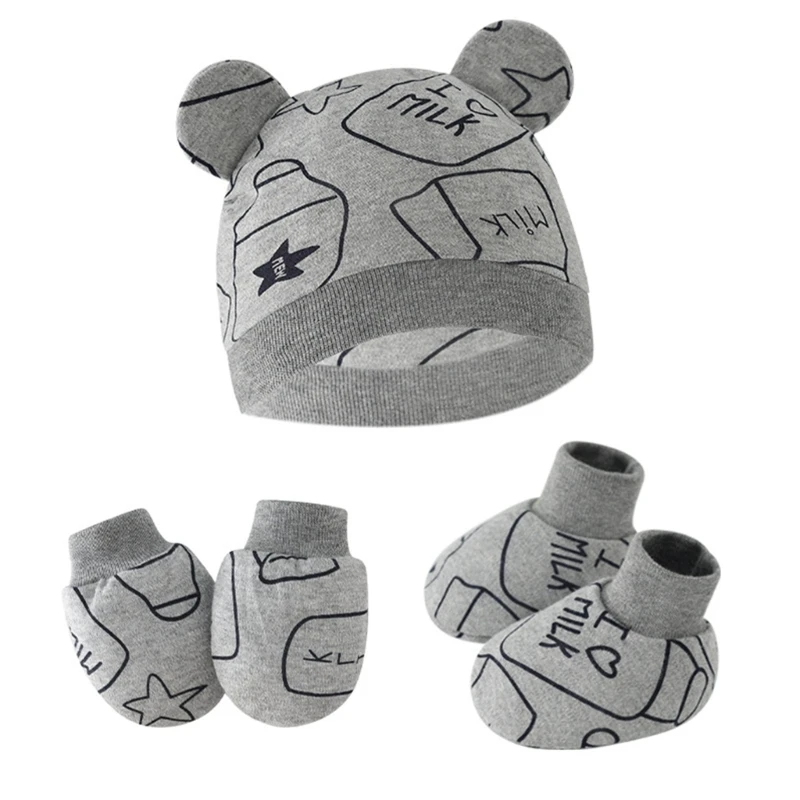 3pcs/set Cotton Newborn Cap with Anti Scratch Mittens and Foot Cover Infant Warm Headwear Baby Gloves with Socks Set 5