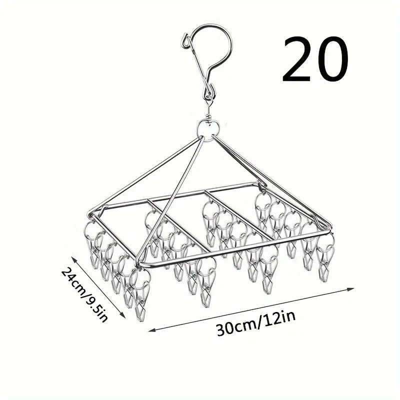 1PC stainless steel sock drying rack with multiple clips, rotating hook windproof clothes rack, sock drying rack, bra, underwear 5
