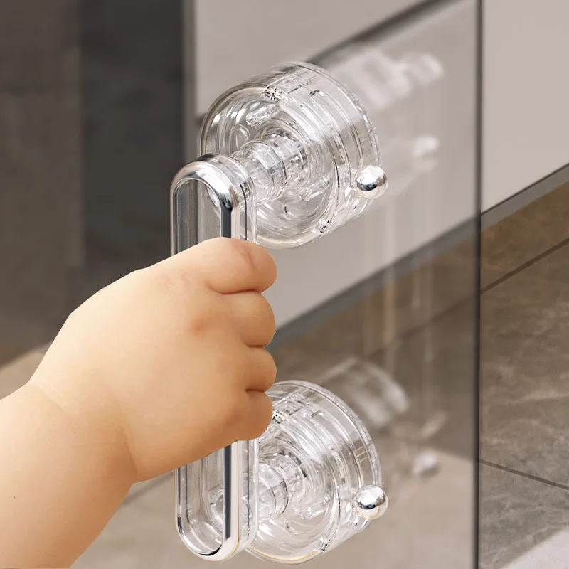 Suction Cup Glass Door Handle No Punching Bathroom Sliding Door Strong Armrest Window Cabinet Door Refrigerator