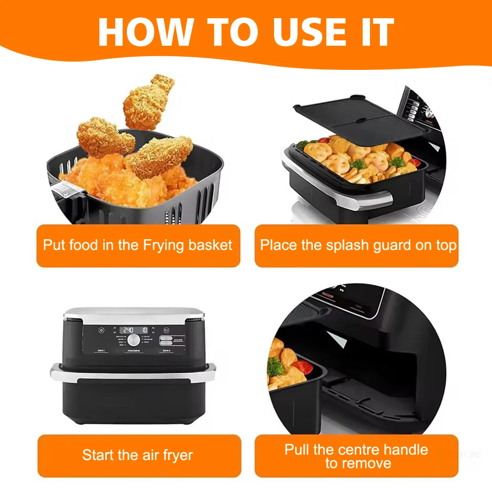 Air Fryer Splash Guard Nonstick Reusable Air Fryer Splash Pad Effective Grease Splatter Shield Ninja Airfryer AF500 Model splatter shield