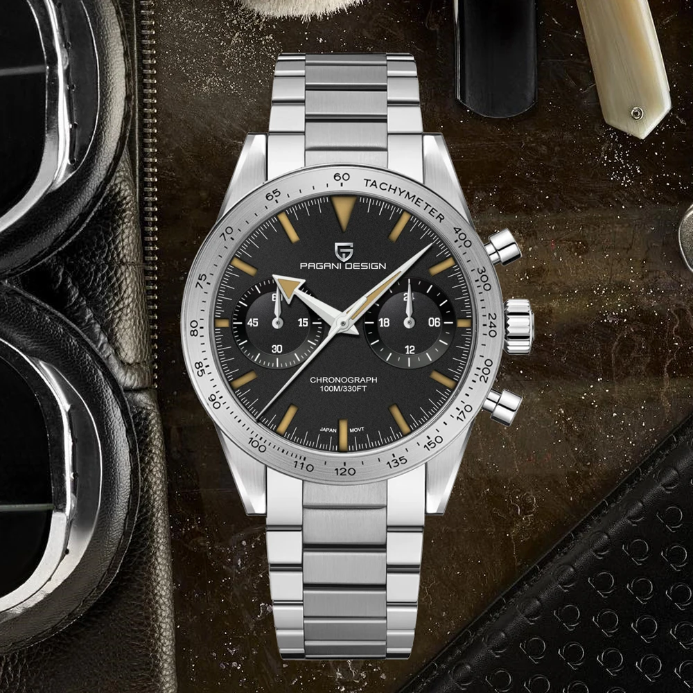 PAGANI DESIGN Mens Watches 2023 Retro Moon Watch For Men Luxury VK64 Chronograph AR Sapphire Glass Sport Waterproof Reloj Hombre