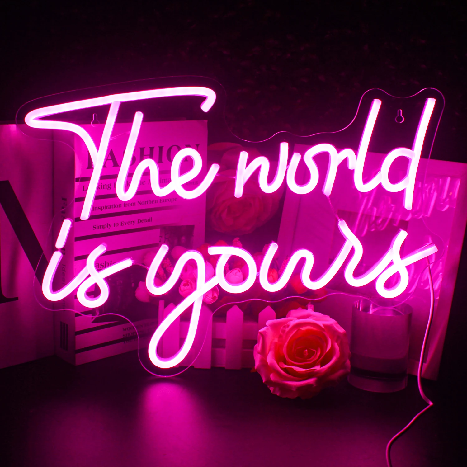 

Wanxing You and Me The World Is Yours Neon Lights LED Sign Room Party Bar Holiday Lamps Aesthetic ART Wedding Wall Decoration