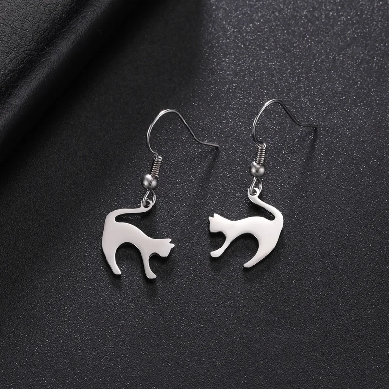 Cartoon Katze Ohrringe Edelstahl niedlichen Kätzchen Ohr Haken baumeln Ohrringe für Frauen Schmuck besten Freund Geschenke pen dientes mujer – Detail 12