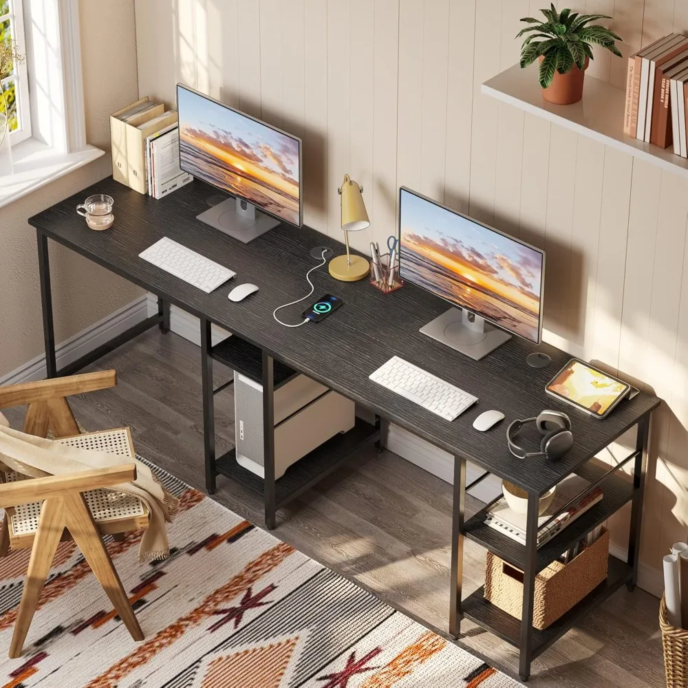 L Shaped Desk with Shelves 86 Inch Reversible for Home Office Gaming Writing Workstation with 3 Cable Holes.Corner Computer Desk 2