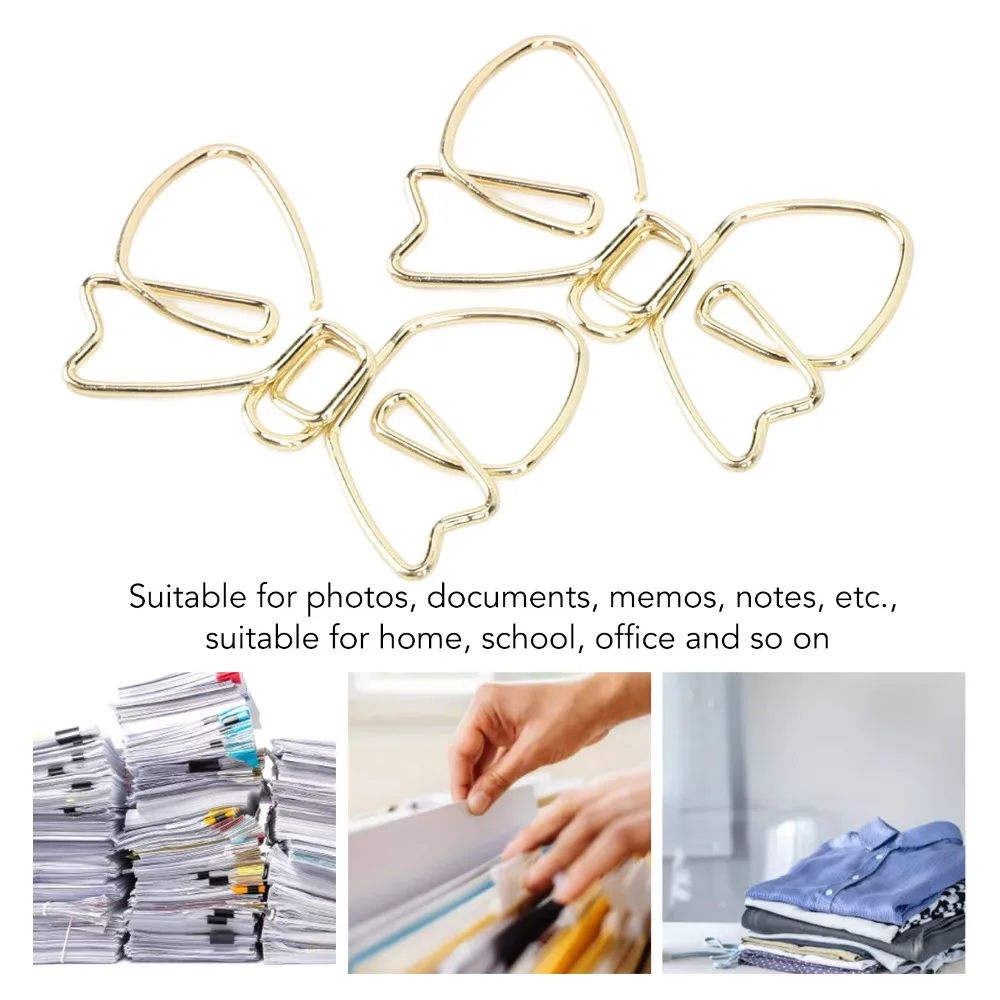 100Pcs Bowknot 모양의 귀여운 종이 클립 골드/로즈 골드 녹 방지 금속 종이 클립 32*22mm 컴팩트 사이즈 활 모양 종이 클립