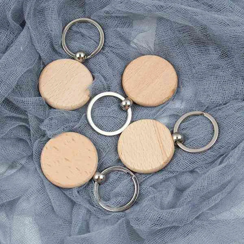Blank Round Wooden Key Chain, DIY Wood Keychains, Can Engrave, Gifts, 100Pcs 3