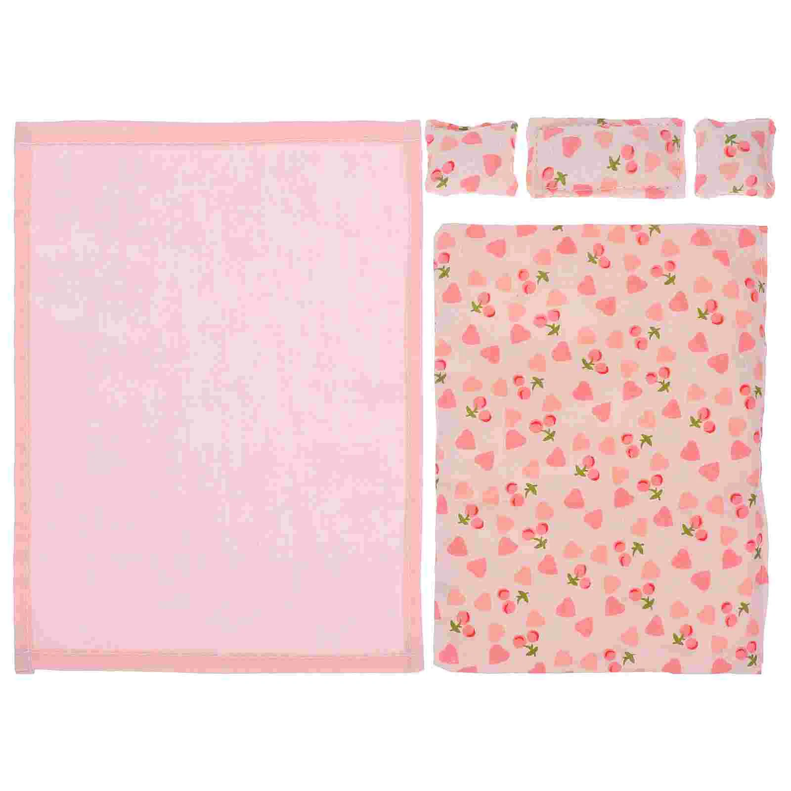 

Dollhouse Bedding 5 Piece Set Comforter Pillows Blanket 1/12 Scale Realistic Bedroom Accessories Miniature Bed Accessories