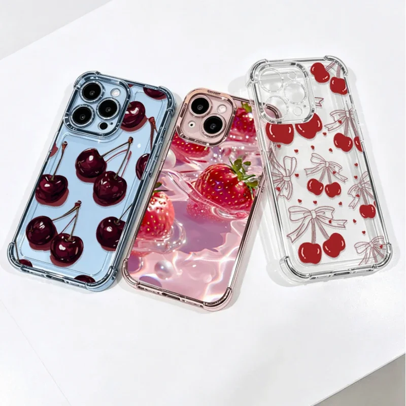Floral Cherry Pattern Plating Strawberry Phone Case