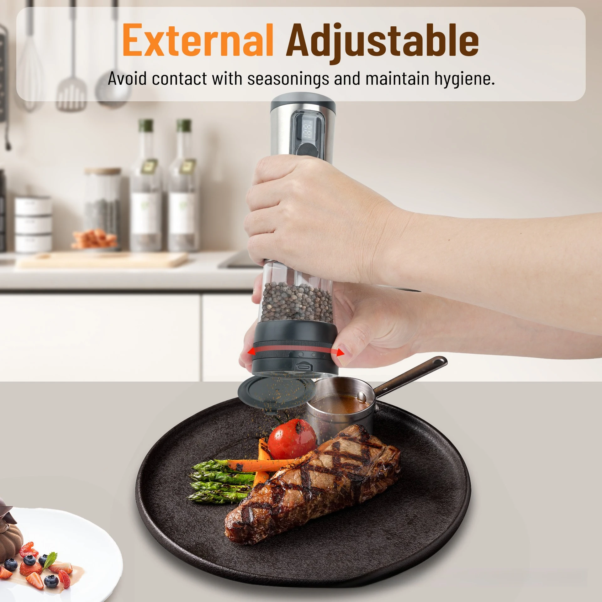 Electric Automatic Salt & Pepper Grinder Set – Rechargeable Base, LED Indicator & Adjustable Coarseness 5