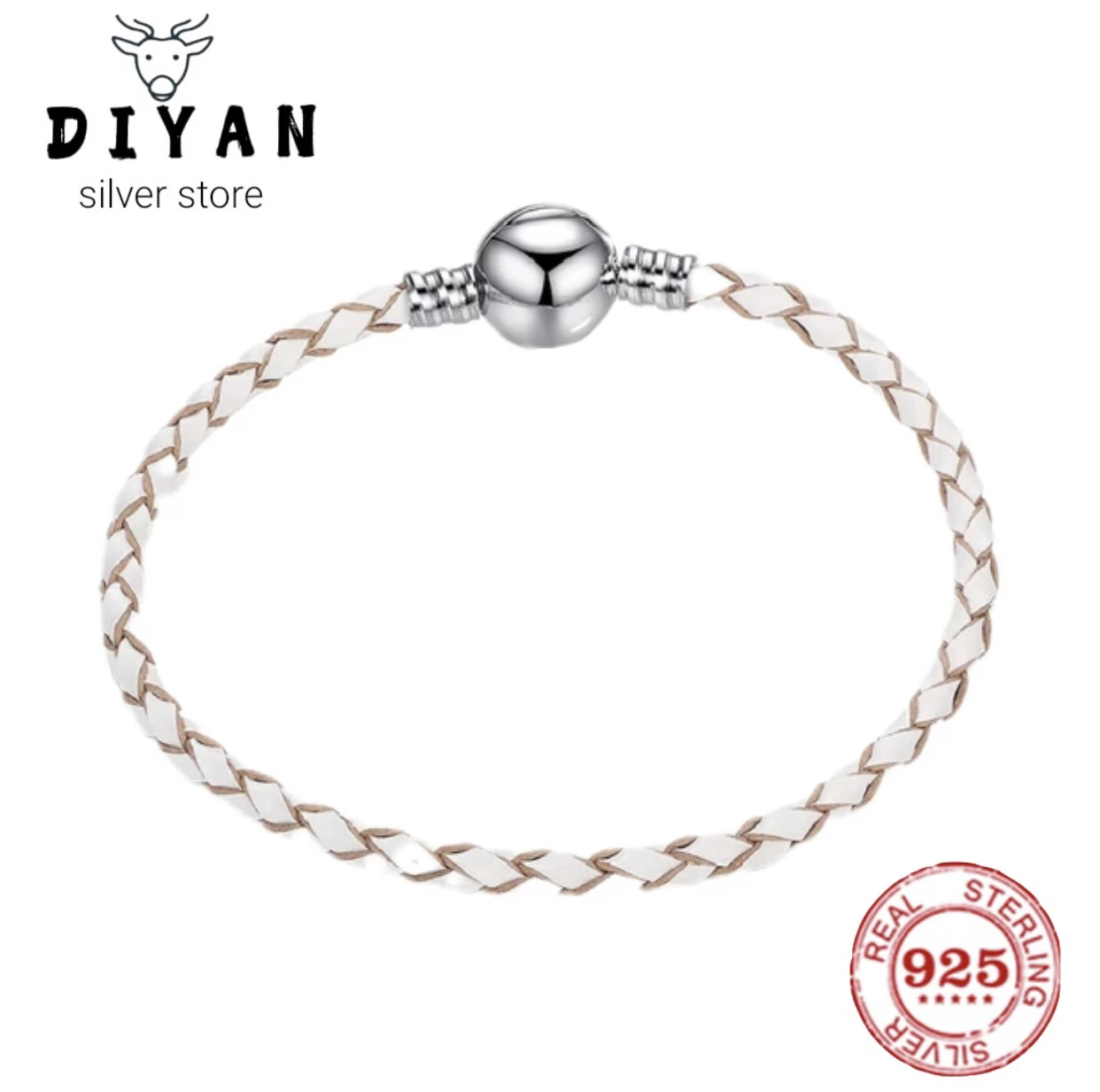 Hot selling 925% Sterling Silver Fitted original exquisite elegant leather women's bracelet party birthday charm jewelry gift