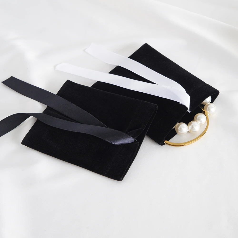 5 Stücke Schwarz Schmuck Samt Schleife Tasche Ohrring Ring Anhänger Armband Headset Telefon Verpackung Beutel Hochzeit Gefälligkeiten Tasche Organizer – Detail 5