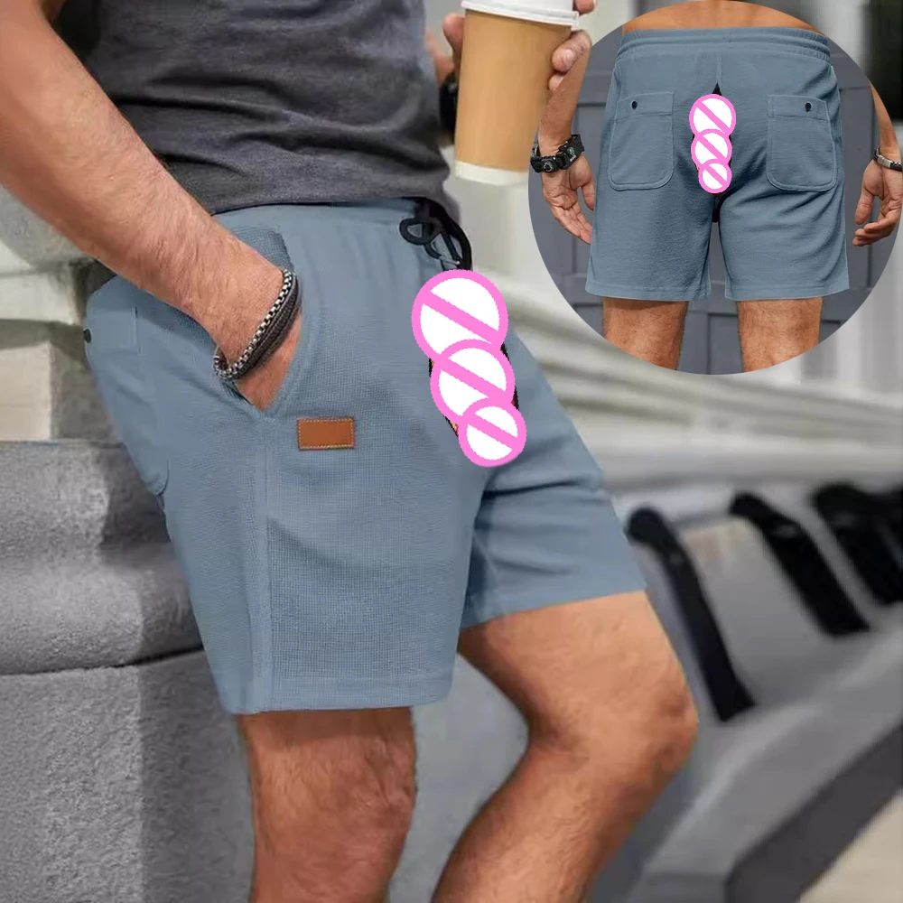 Invisible Open Crotch Outdoor Sex Summer Solid Color Shorts Men's Eroticism Fitness Sweatpants Trend Casual Running Beach Pants