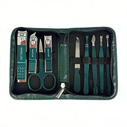 Green Professional Manicure Set with Leather Case - Premium Nail and Skincare Kit, 6 - 18 Pieces (9 pcs set)