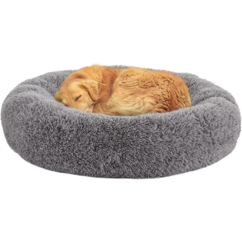 Dog Beds for Large Dogs, Calming Donut Dog Bed, Round Fluffy Beds, Plush Pet Bed for Dogs Up to 80Lbs, 34inch