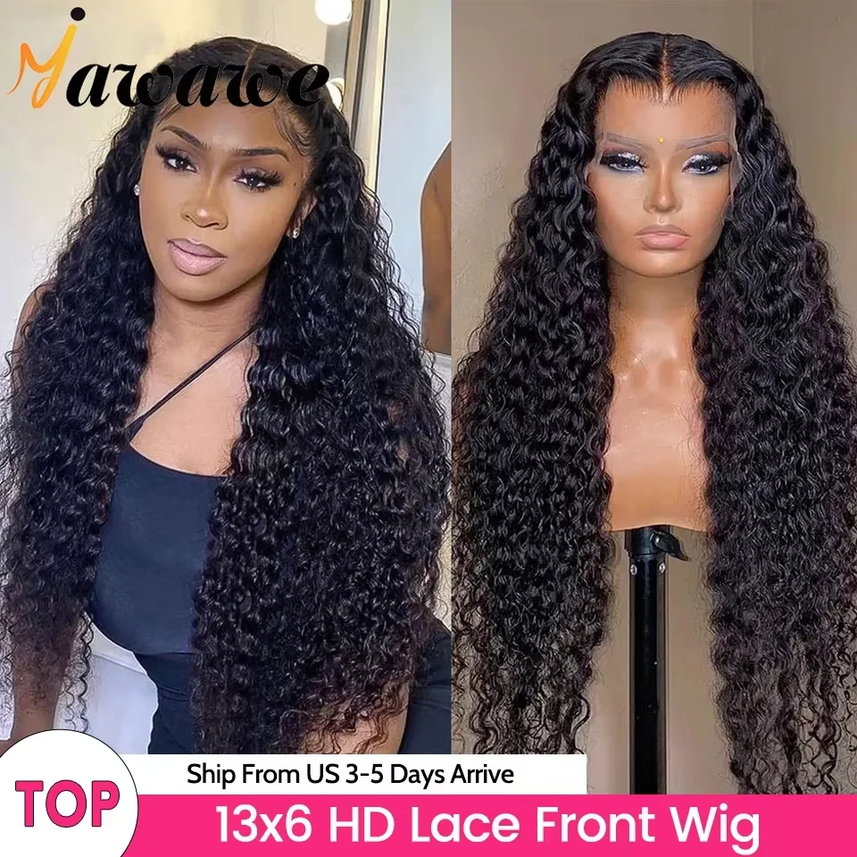 YAWAWE Hair Water Wave 13x6 HD Lace Frontal Wigs Brazilian Wigs 100% Human Hair For Women Deep Curly Wigs preplucked Precut