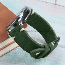 Vintage Blue & Brown Suede and Leather Watch Strap with Quick Release - 22mm (Green white)