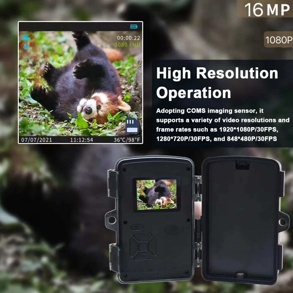 120&deg; Wide Angle Lens Trail Camera IPS Display Wildlife Camera Infrared Tracking Sensor Night Vision Waterproof 3 PIR Lens