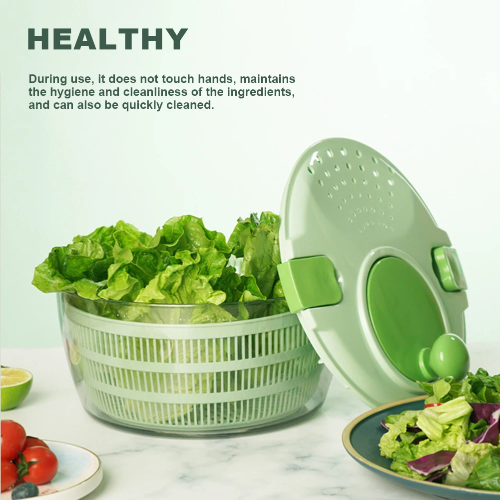 Green Cover Salad Dryer Bowl With 4L Spinners Large Capacity Multipurpose Fruit Veggie Drain Basket For Washing Drying Leafy