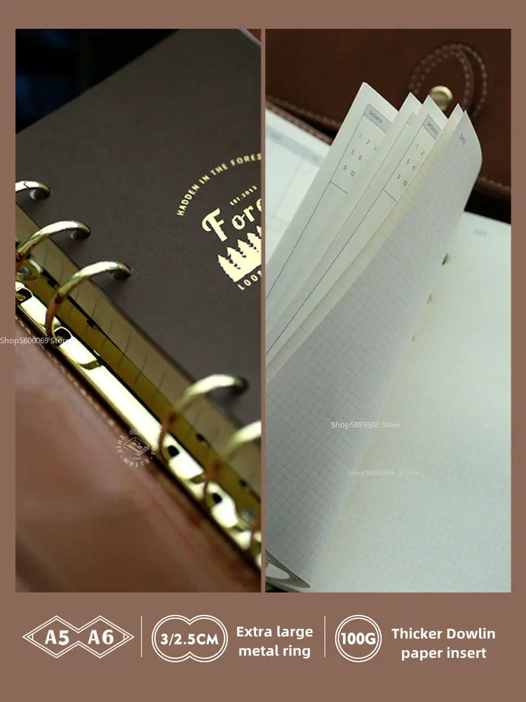 Vintage Forest Series DIY Soft Leather Handbook Paper Book Six Holes Large Ring Loose-leaf Notepad A5A6 Travel Agenda Book