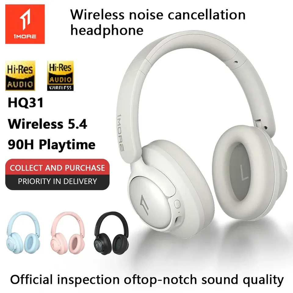 1MORE HQ31 LDAC Wireless Bluetooth Headphones 90H Playtime Noise Cancelling Sports Music Headset Hi-Res Audio Mic ANC Earphone