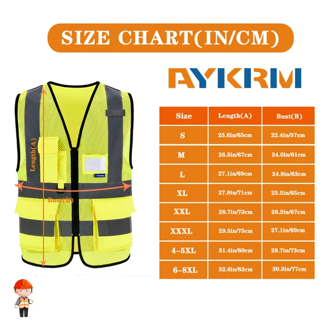 AYKRM 21 Colour （XS-8XL) Hi Vis Viz High Visibility Reflective Zip Pocket Security Waistcoats Jacket Workwear Vests 2