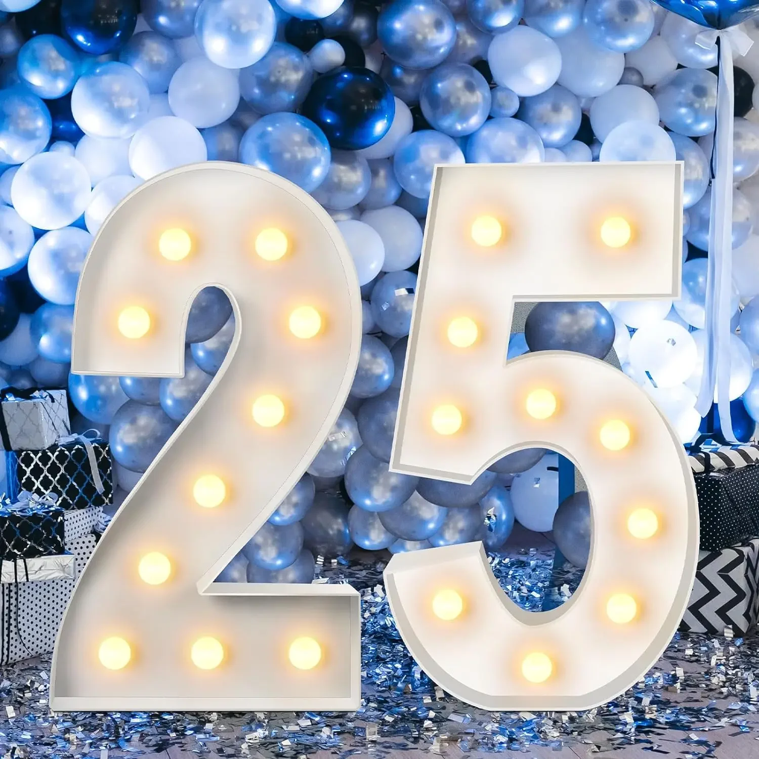 3.3/4FT Marquee Light Up Numbers Giant Mosaic Number Frame Marquee Number Party Decor with Light String for Birthday Anniversary