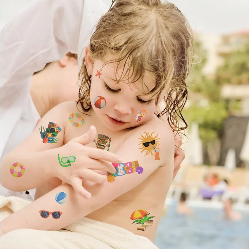 10Sheets Hawaiian Party Aloha Temporary Tattoo Sticker Waterproof Tropical Flamingo Party Luau Summer Beach Birthday Decorations