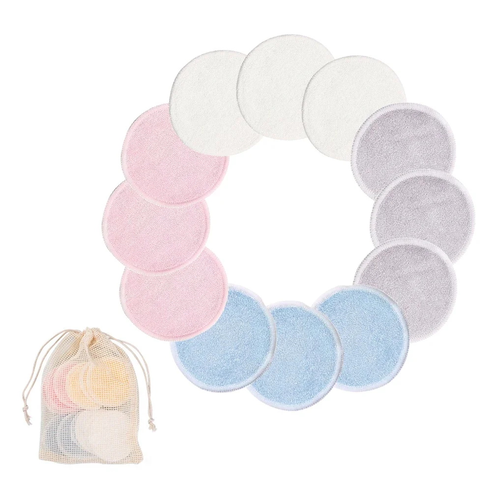 Makeup remover pads Reusable Bamboo Fiber Makeup Remover Pads 12pcs/Pack Washable Rounds Cleansing Facial Cotton Make Up Removal Pads Tool