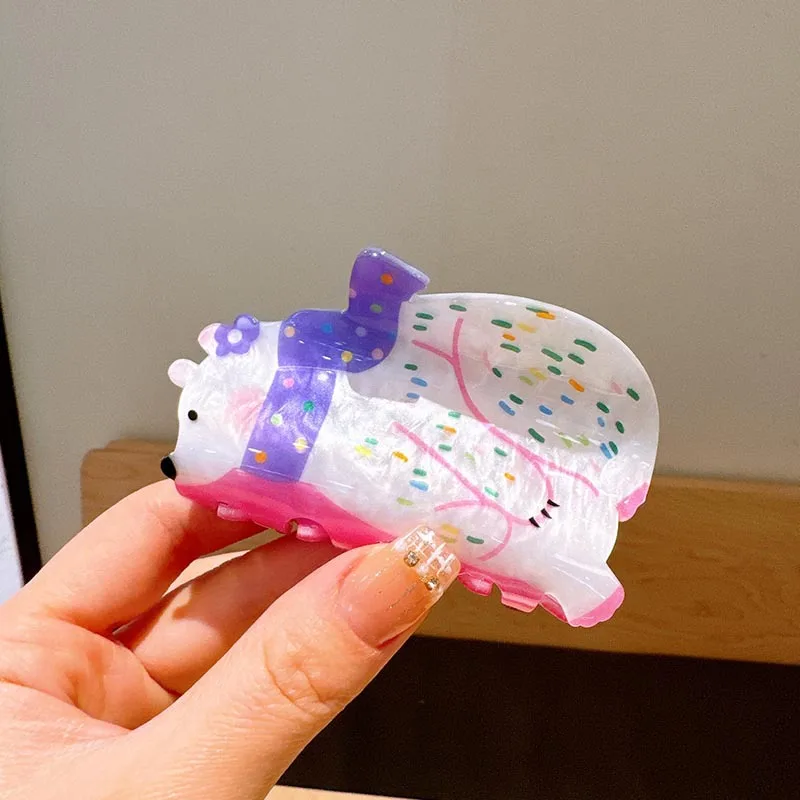 Bunte Acryl Buch Vogel Kaninchen Bär Gedruckt Krabben Haar Klaue Clip Für Frauen Koreanische Kunststoff Pferdeschwanz Haarnadel Haar Zubehör – Detail 9