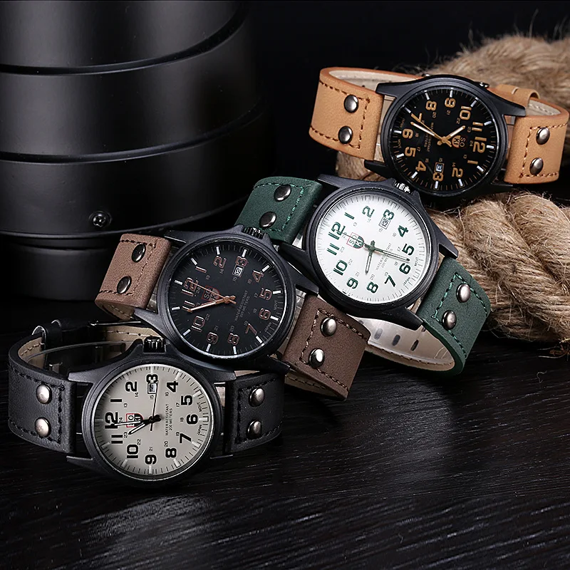 New Vintage Classic Watch for Men Clock Stainless Steel Waterproof Date Leather Strap Sport Quartz Army Wristwatch