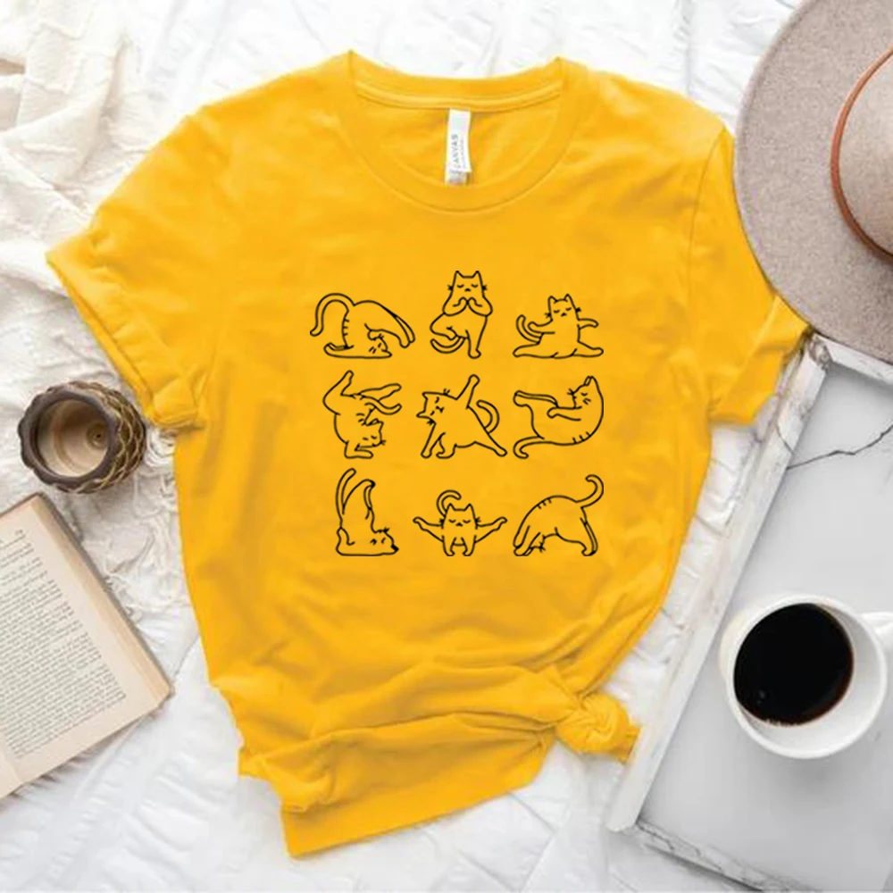 

Funny Cat T Shirt Cute Cat T-Shirts Namaste Shirt Women Graphic T Shirts Female Short Sleeve Casual Tshirt Cat Lovers Tees Tops