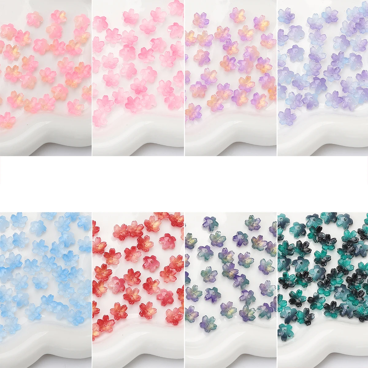 10 Stück 11 mm Farbverlauf Kirschblütenform Lampwork Glasperlen Lose Schmuckherstellung Zubehör für DIY Handwerk Armband Fußkettchen