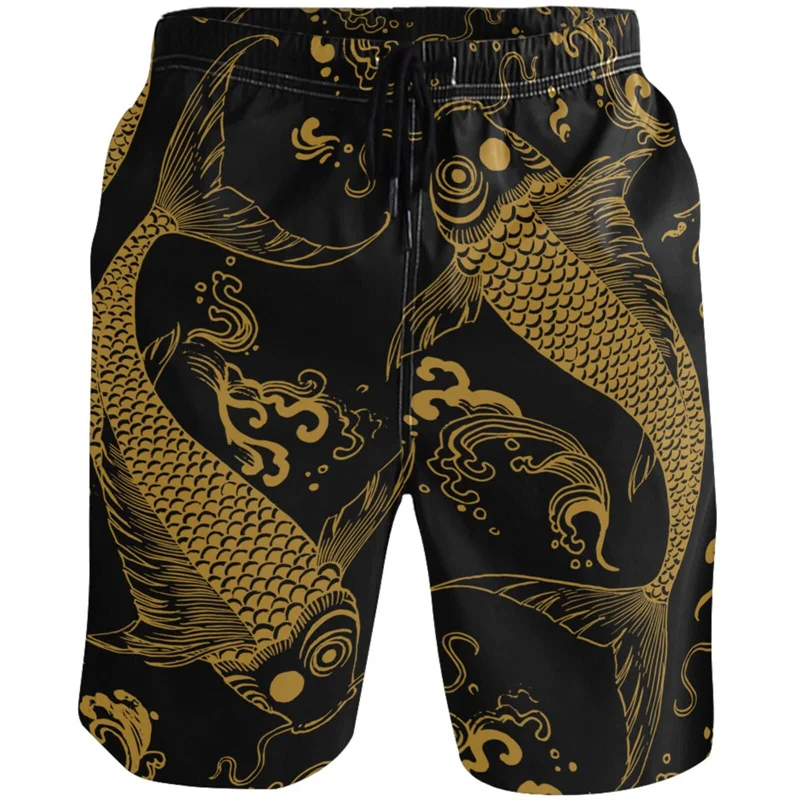 Vintage Chinese Carp Dragon 3d Printed Beach Shorts Street Short Pants Men Summer Loose Swim Trunks Quick Dry Board Shorts 2