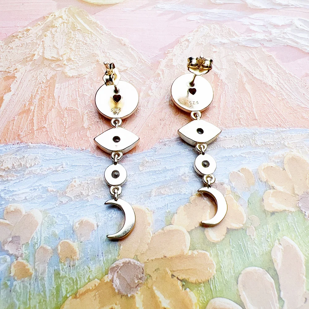 Natural Stone Bohemian Drop Earrings - Gold Plated Dangle Earrings For Women - View #3