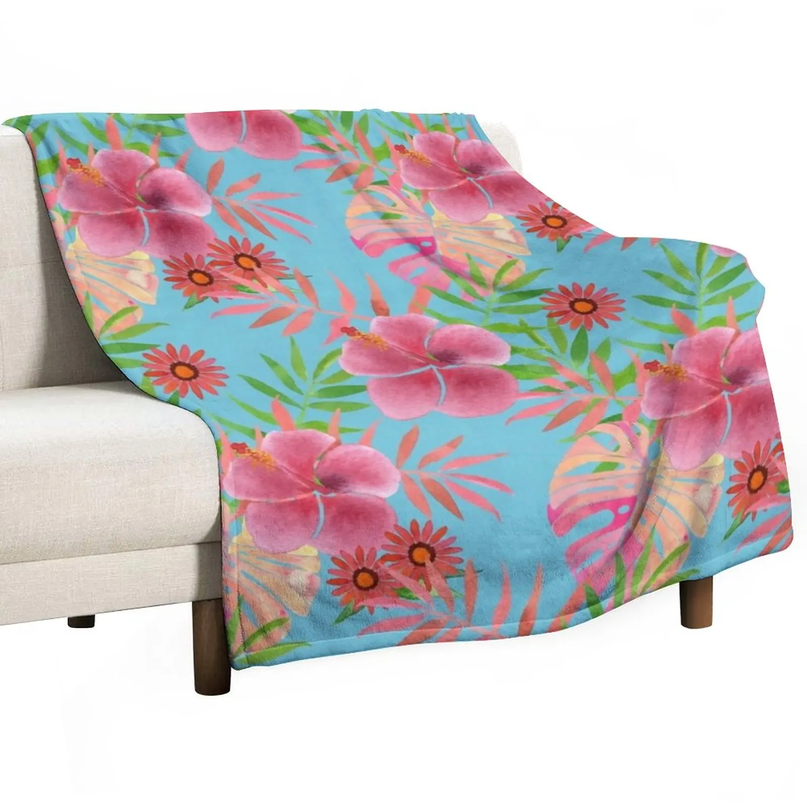 

New Tropical - Aqua Throw Blanket Summer Bedding Blankets Sofas