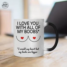 

Valentine's Gift Mug Funny Breast Couples Mug Heart His Hers Mugs Anniversary Gift Him Couple Mug I Love You My BOOBS Coffee Mug