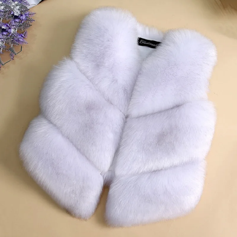 High Quality! Girls Faux Fox Fur Vest Candy colors children winter coats Smooth Fox Fur Jacket for kid Faux Outwears